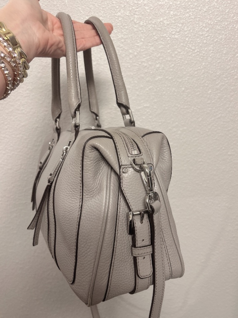 Michael Kors Gray Pebbled Leather Satchel Handbag w/ Crossbody & Silver Hardware - Picture 5 of 6